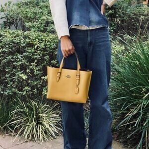 NWT - COACH Mollie Tote Bag 25 - Double face leather - C4084 Antique Nickel/Flax